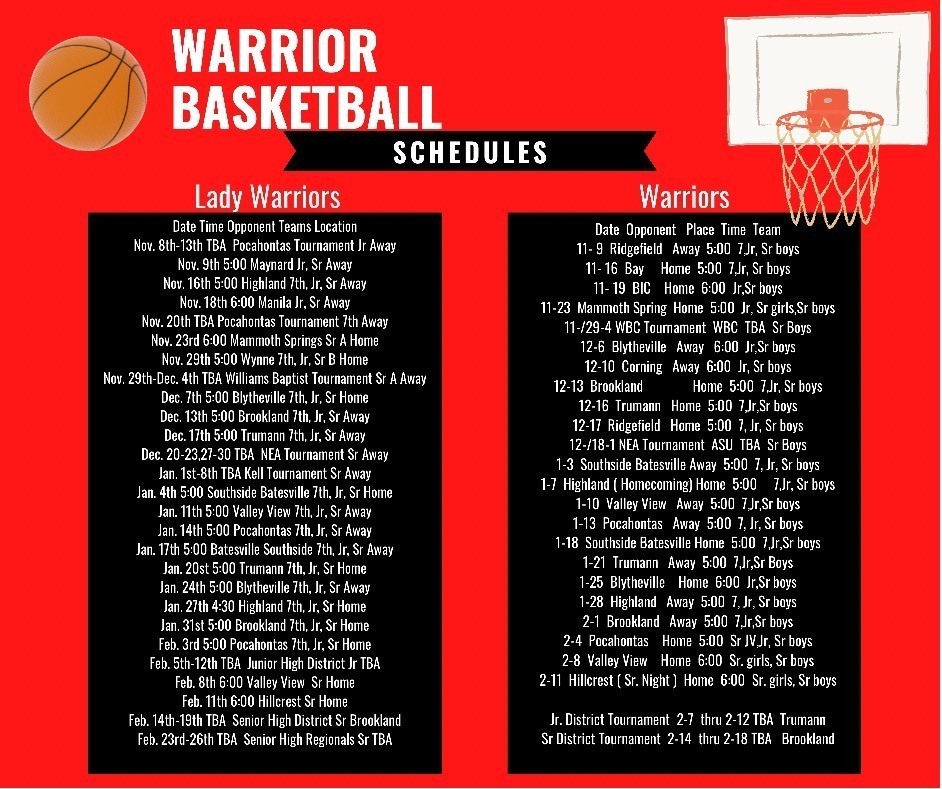 Warrior Basketball Schedules