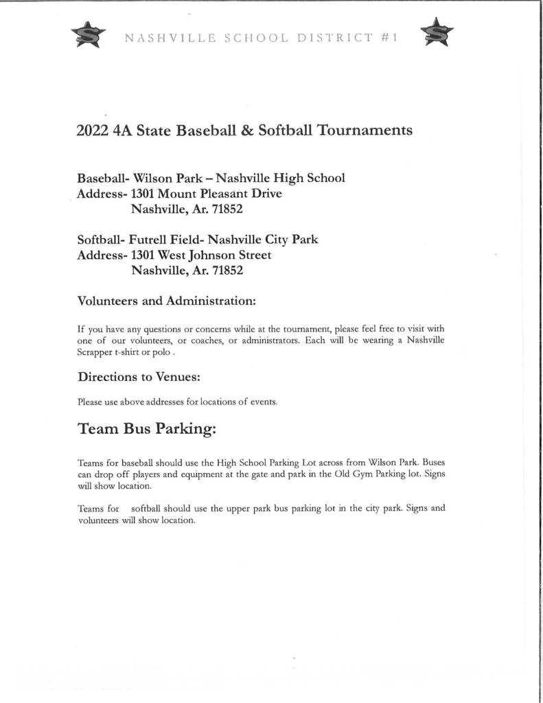 Softball State Tournament Information