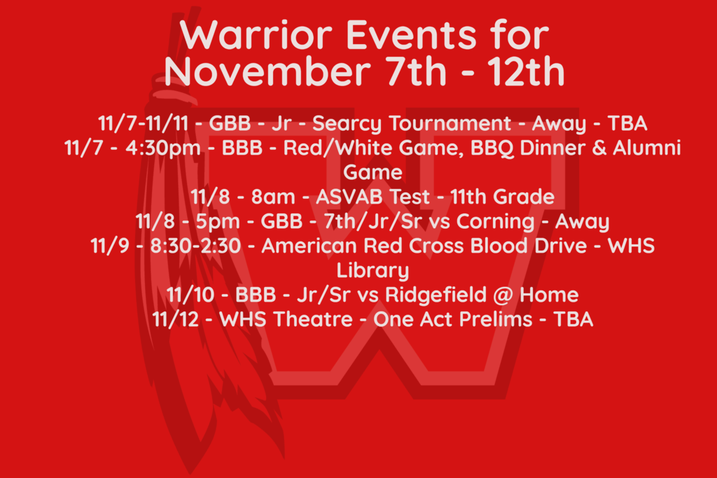 Warrior Events 11/7-11/12