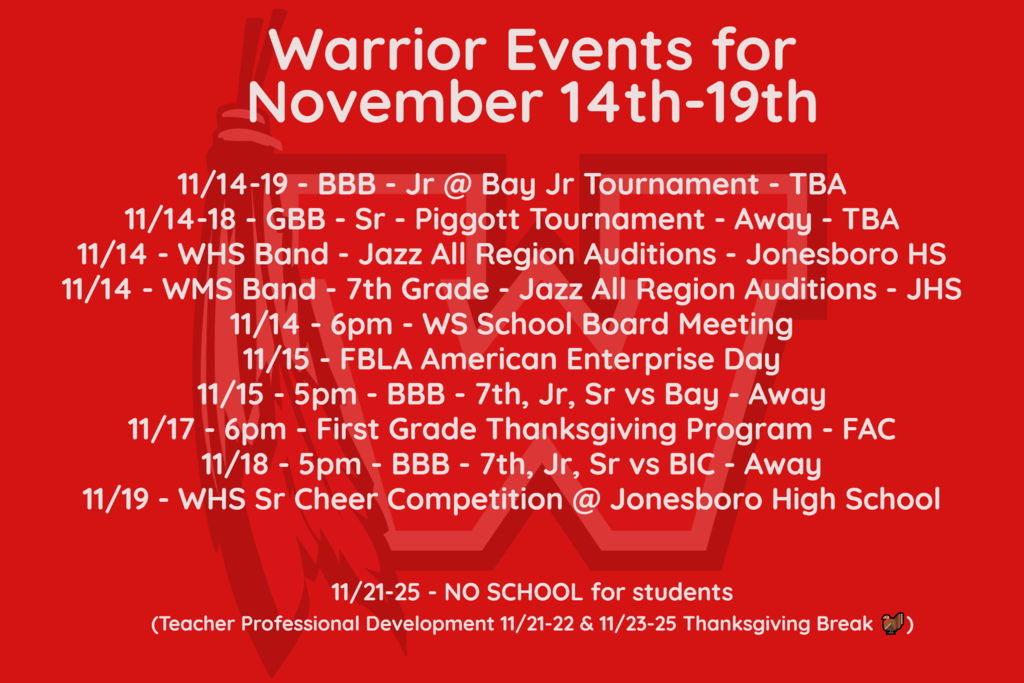Warrior Events for November 14-19