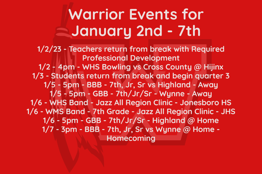 January 1-7/23 Warrior Events