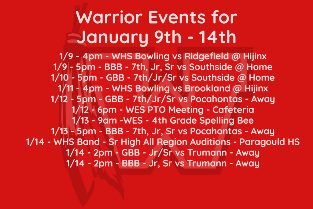 Warrior Events for 1/9-14