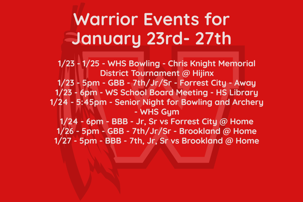 Warrior Events for January 23rd - 27th
