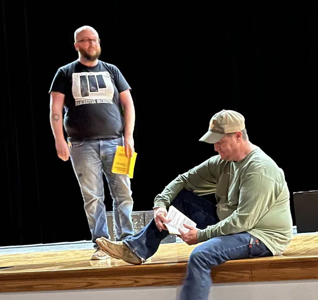 WHS Alumni A Hall and J Parks practicing Dearly Departed Play