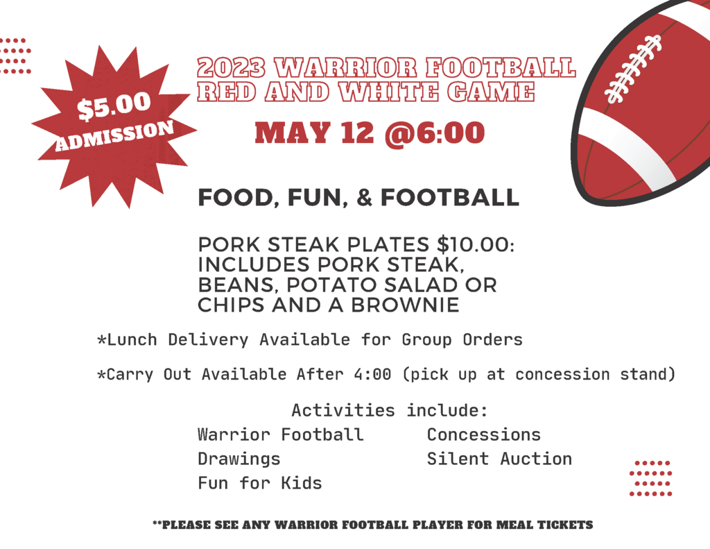 Red/White Football Game on May 12 @ 6pm