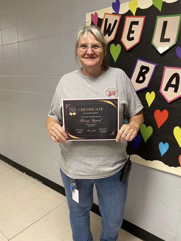 WES August Employees of the Month were named today! Certified: Mandi Gipson Classified: Sherry Byard We appreciate all that these two do for our school!